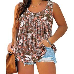 Plus Size Tank Tops for Women Crewneck Pleated Shirts Loose Casual Summer Top